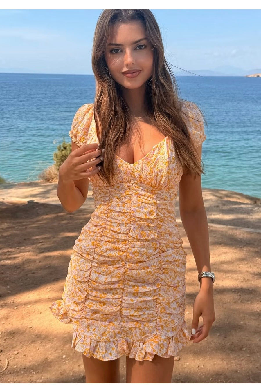Raisa Mini Dress - Yellow Floral - Runway Goddess