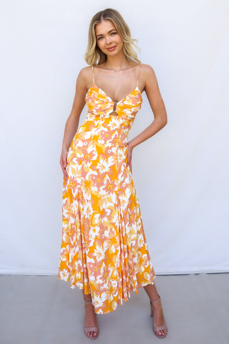 Janiya Midi Dress - Orange Floral