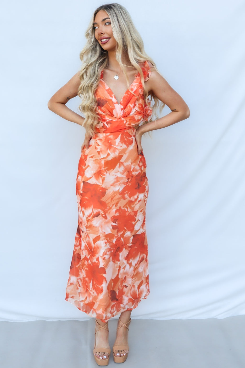 Jovia Maxi Dress - Orange Floral