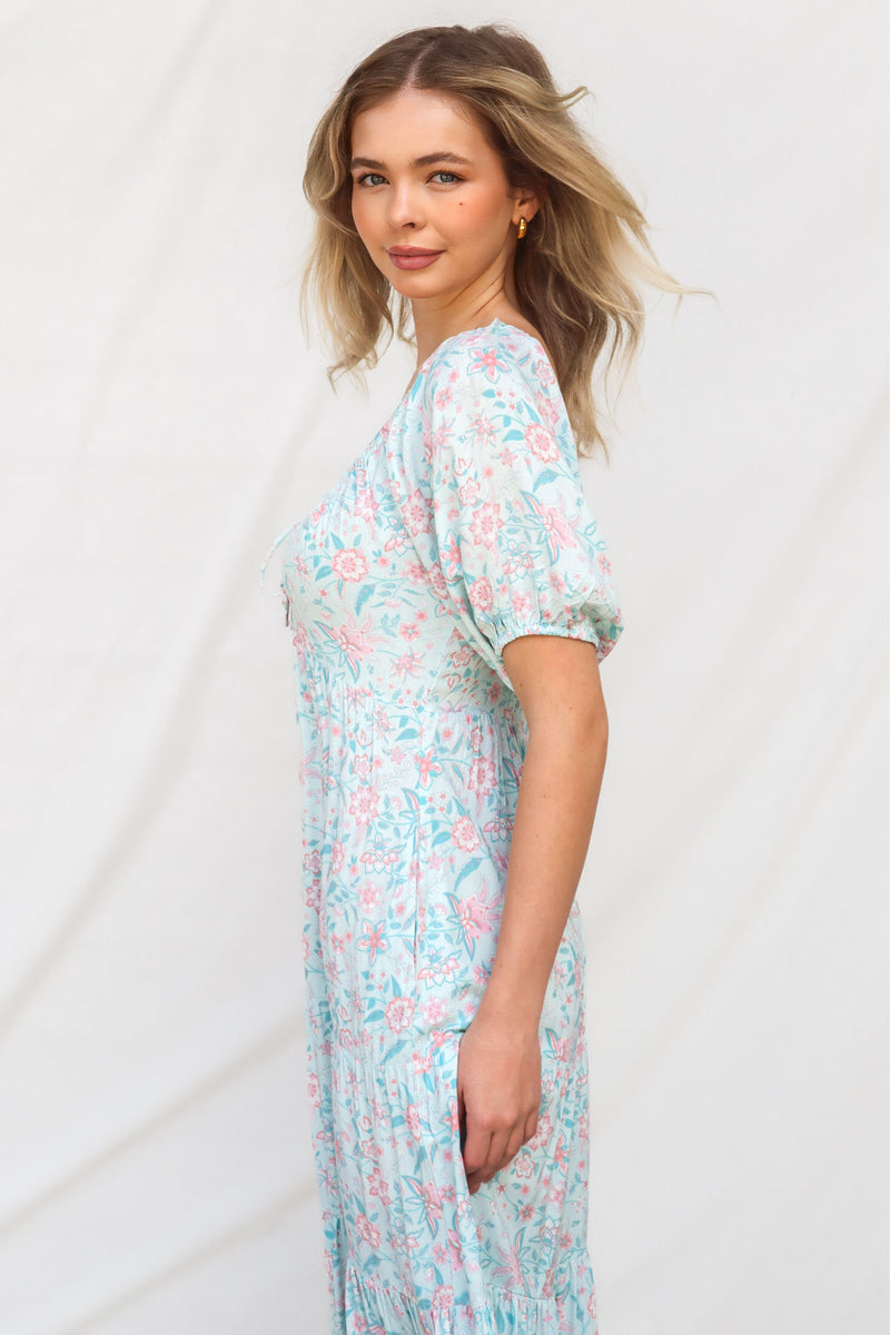 Kace Midi Dress - Blue Floral