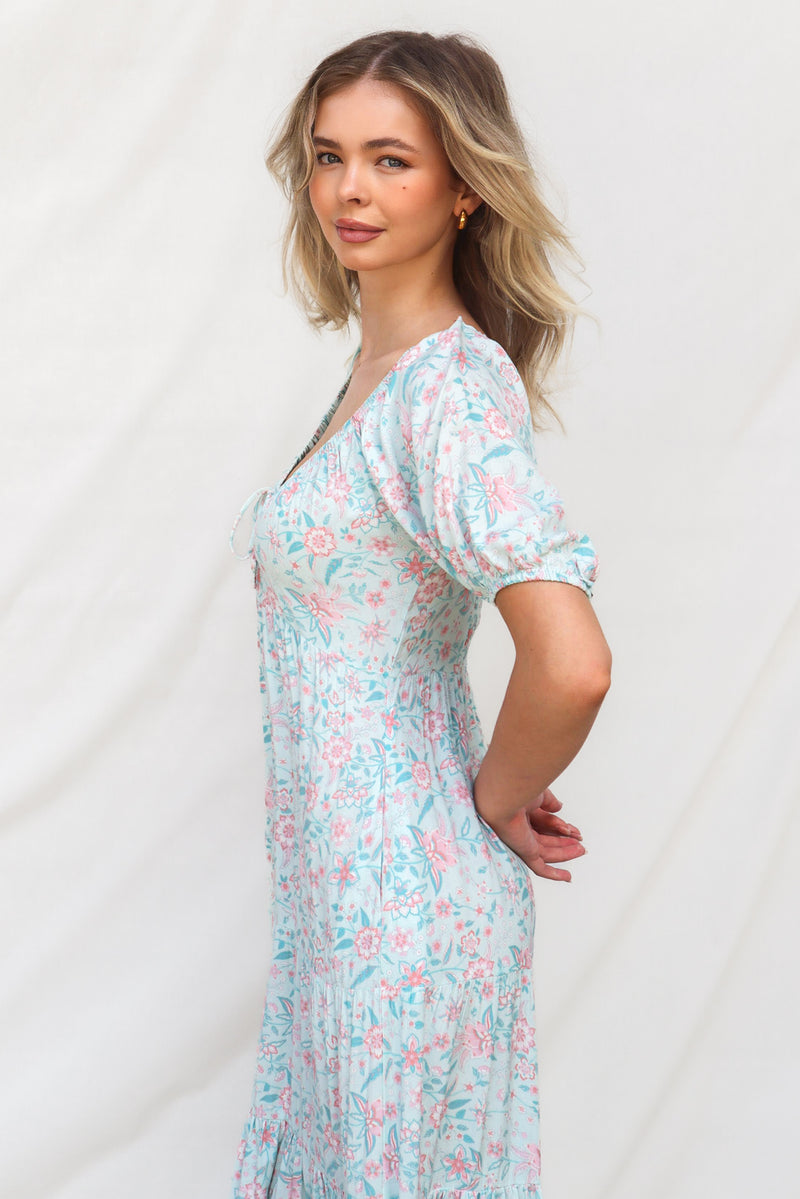 Kace Midi Dress - Blue Floral