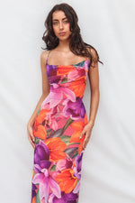 Katrina Midi Dress - Purple/Orange Print