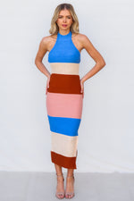 Kelly Midi Dress - Blue/Tan