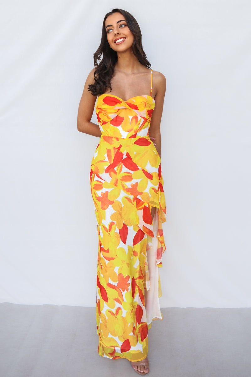 Teoni Maxi Dress - Yellow Print