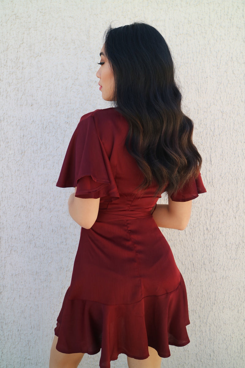 Satin Butterfly Dress - Wine - Runway Goddess