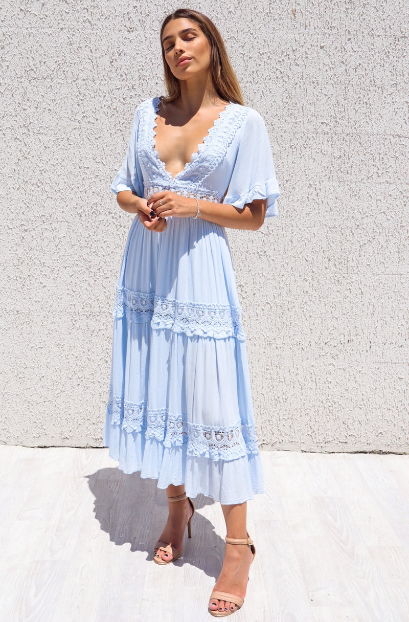 Charlotte Boho Maxi Dress - Baby Blue