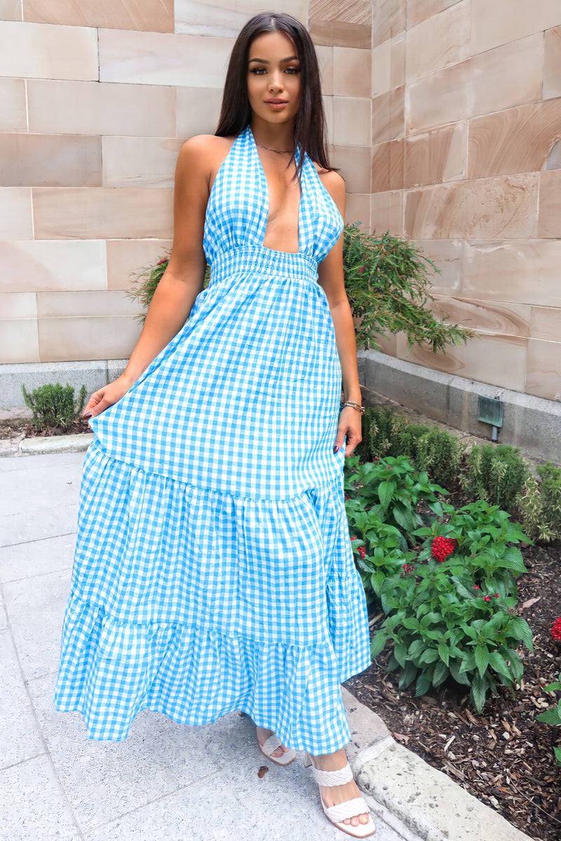 Chelsea Maxi Dress - Blue Gingham