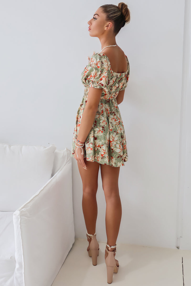 Doria Mini Dress - Green Floral