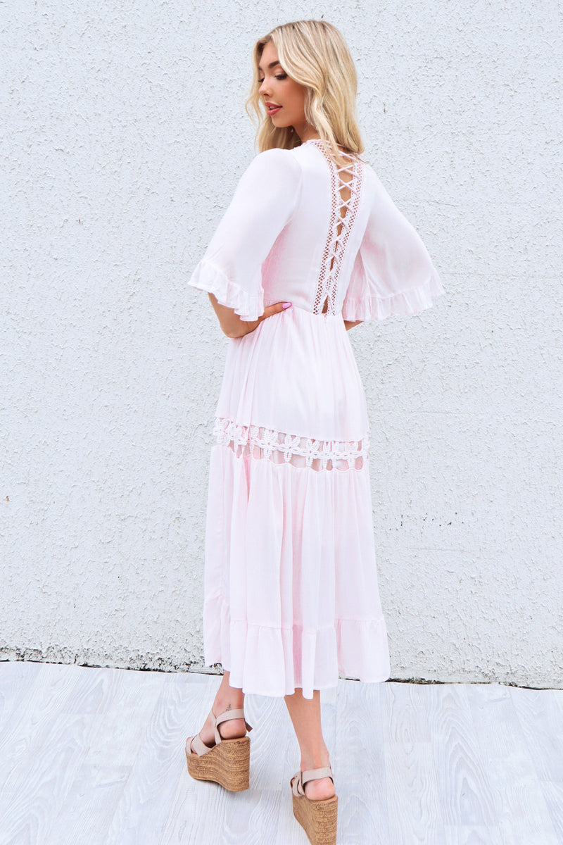 Flora Boho Midi Dress - Pink