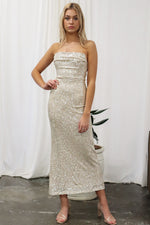 Gina Sequin Gown - Beige