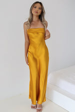 Kyra Satin Maxi Dress - Mustard