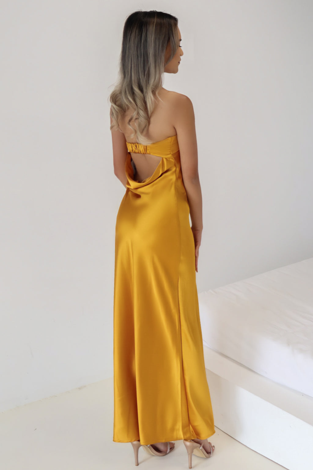 Kyra Satin Maxi Dress - Mustard