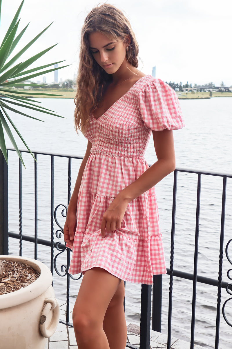 Vera Mini Dress - Pink Gingham