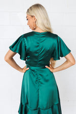 Satin Butterfly Midi Dress - Emerald Green