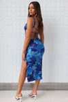 Tayah Satin Midi - Blue Floral