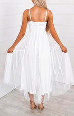 Whimsical Tulle Midi Dress - White - Runway Goddess