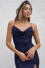 Whitney Sequin Gown - Navy